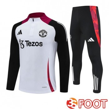 Ensemble Survetement De Foot Manchester United Blanc Noir 2025/2026
