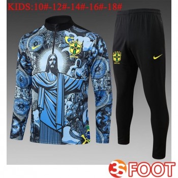 Ensemble Survetement De Foot Bresil Enfant Bleu 2025/2026