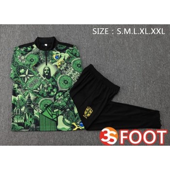 Ensemble Survetement De Foot Bresil Vert Noir 2025/2026