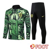 Ensemble Survetement De Foot Bresil Vert Noir 2025/2026