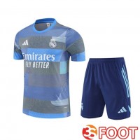 Ensemble Training T-Shirts Real Madrid + Shorts Gris Bleu 2025/2026