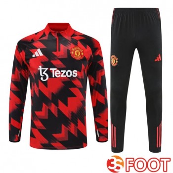 Ensemble Survetement De Foot Manchester United Rouge Noir 2025/2026