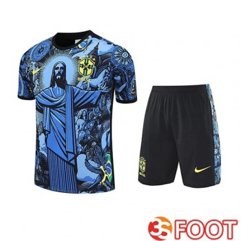 Ensemble Training T-Shirts Brésil Enfant Bleu/Noir 2025/2026