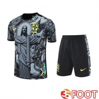 Ensemble Training T-Shirts Brésil Enfant Gris/Noir 2025/2026