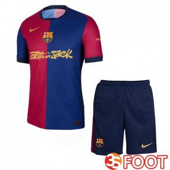 Maillot De Foot FC Barcelone Enfant Domicile Travis Scott Bleu Royal Rouge 2024/2025