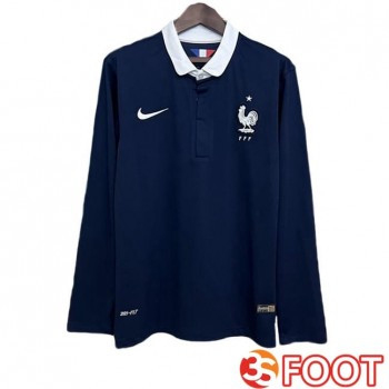 Maillot De Foot France Retro Domicile Manche Longue Bleu Royal 2014