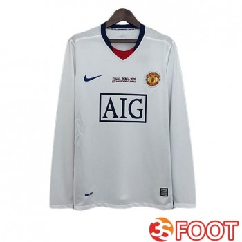 Maillot Manchester United Retro Champions League Exterieur Manche Longue Blanc 2008-2009