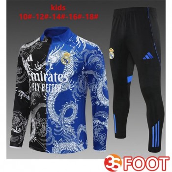 Ensemble Survetement De Foot Real Madrid Enfant Noir Bleu 2025/2026