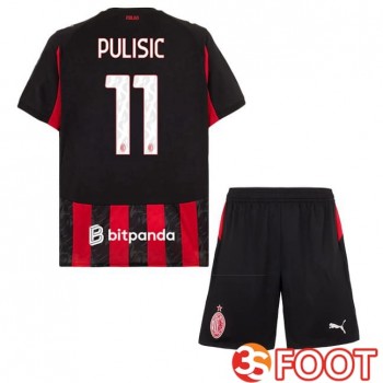 Maillot De Foot AC Milan (Pulisic 11) Enfant Domicile Rouge Noir 2025/2026