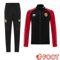 Ensemble Veste Survetement De Foot Manchester United Noir Rouge 2025/2026
