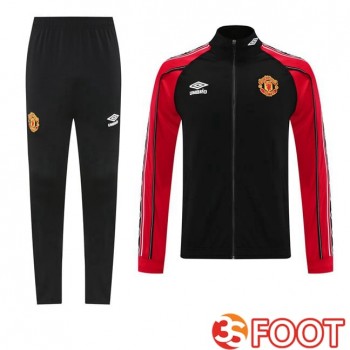 Ensemble Veste Survetement De Foot Manchester United Noir Rouge 2025/2026