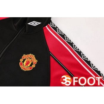 Ensemble Veste Survetement De Foot Manchester United Noir Rouge 2025/2026