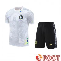 Ensemble Training T-Shirts Brésil Enfant Blanc Gris 2025 2026