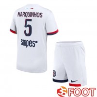 Maillot De Foot Paris PSG (Marquinhos 5) Enfant Exterieur Blanc 2025/2026 Maillot De Foot Paris PSG (Marquinhos 5) Enfant Exterieur Blanc 2025/2026