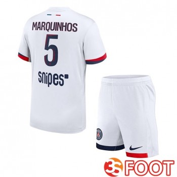 Maillot De Foot Paris PSG (Marquinhos 5) Enfant Exterieur Blanc 2025/2026