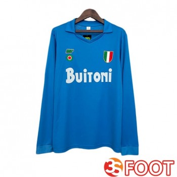 Maillot De Foot SSC Naples Retro Domicile Manche Longue Bleu 1987-1988