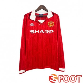 Maillot De Foot Manchester United Retro Domicile Manche Longue Rouge 1992-1994