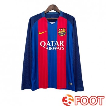 Maillot De Foot FC Barcelone Retro Domicile Manche Longue Rouge Bleu 2014-2015