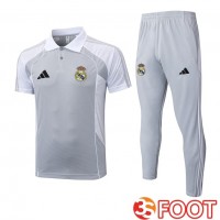 Ensemble Polo Real Madrid + Pantalon Blanc Gris 2025/2026