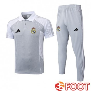Ensemble Polo Real Madrid + Pantalon Blanc Gris 2025/2026