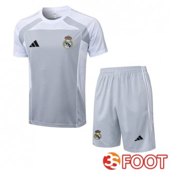 Ensemble Training T-Shirts Real Madrid + Shorts Blanc Gris 2025/2026