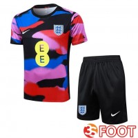 Ensemble Training T-Shirts Angleterre + Shorts Bleu Rouge Noir 2025/2026