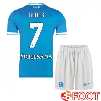 Maillot De Foot SSC Naples (David Neres 7) Enfant Domicile Bleu 2025/2026