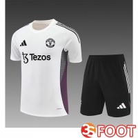 Ensemble Training T-Shirts Manchester United Enfant Blanc/Gris/Pourpre 2025/2026