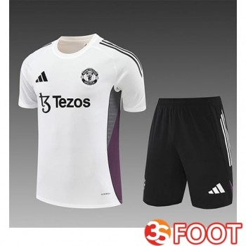 Ensemble Training T-Shirts Manchester United Enfant Blanc/Gris/Pourpre 2025/2026