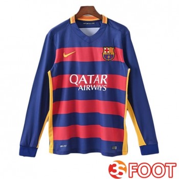 Maillot De Foot FC Barcelone Retro Domicile Manche Longue Bleu Rouge 2015-2016