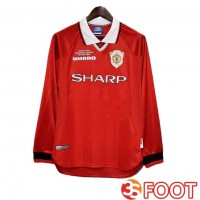 Maillot De Foot Manchester United Retro Domicile Manche Longue Rouge 1999-2000