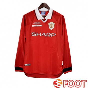 Maillot De Foot Manchester United Retro Domicile Manche Longue Rouge 1999-2000