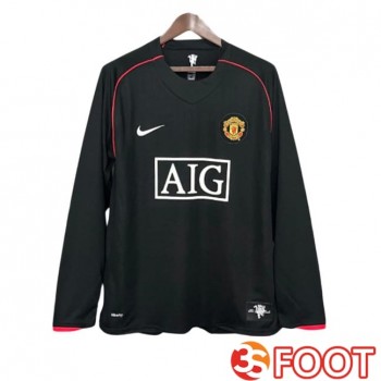 Maillot De Foot Manchester United Retro Exterieur Manche Longue Noir 2007-2008