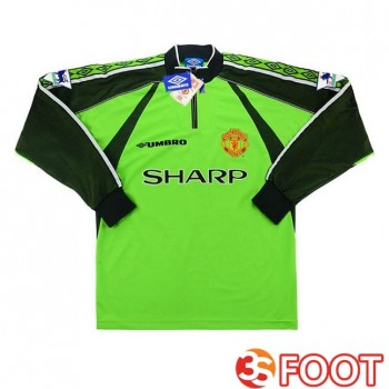 Maillot De Foot Manchester United Retro Gardien De but Manche Longue Vert 1998-1999