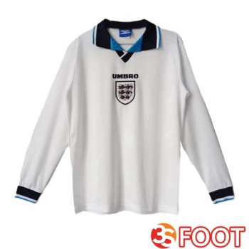 Maillot De Foot Angleterre Retro Domicile Manche Longue Blanc 1996