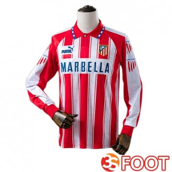 Maillot De Foot Atletico Madrid Retro Domicile Manche Longue Rouge Blanc 1994-1995