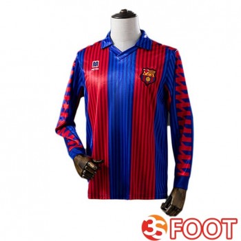 Maillot De Foot FC Barcelone Retro Domicile Manche Longue Rouge Bleu 1990-1991