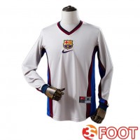 Maillot De Foot FC Barcelone Retro Exterieur Manche Longue Blanc 1998-1999