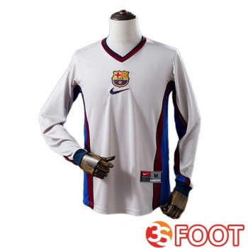 Maillot De Foot FC Barcelone Retro Exterieur Manche Longue Blanc 1998-1999
