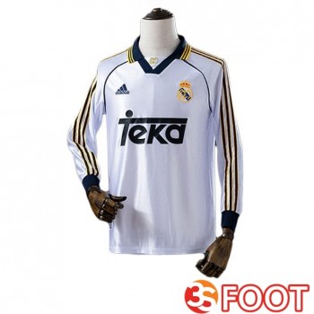 Maillot De Foot Real Madrid Retro Domicile Manche Longue Blanc 1998-2000