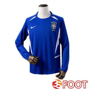 Maillot De Foot Bresil Retro Exterieur Manche Longue Bleu 2002