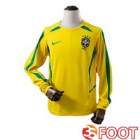 Maillot De Foot Bresil Retro Domicile Manche Longue Jaune 2002